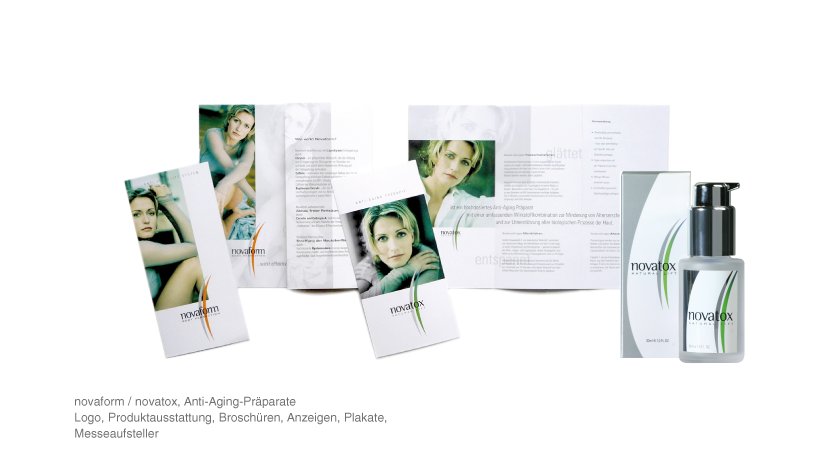 novaform / novatox, Anti-Aging-Präparate - Logo, Produktausstattung, Broschüren, Anzeigen, Plakate, Messeaufsteller